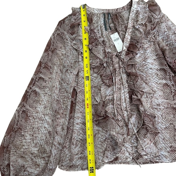 Anthropologie Snake Print Ruffled V Neck Long Sleeve Top Blouse Small Sheer NWT - Picture 7 of 10